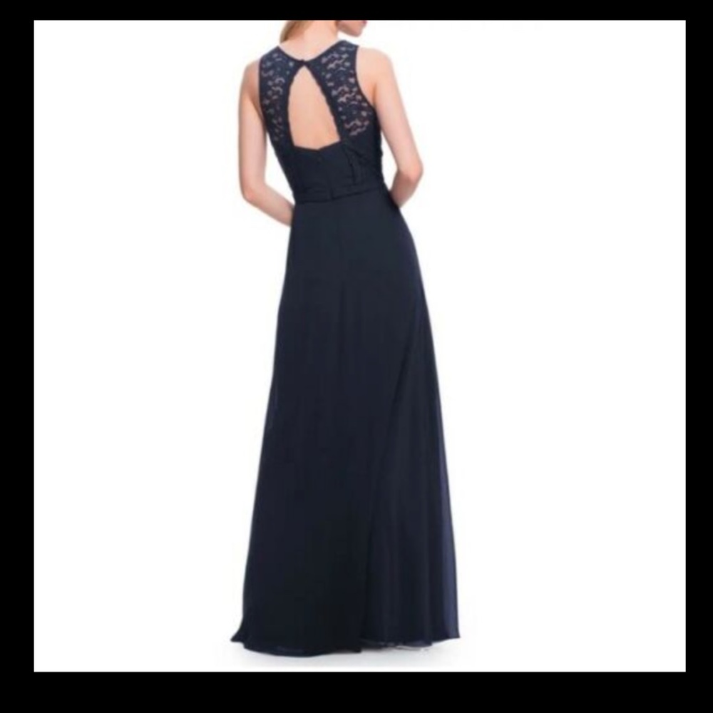 Levkoff Slate Lace Bodice Chiffon A-Line Gown 6 - Picture 4 of 6